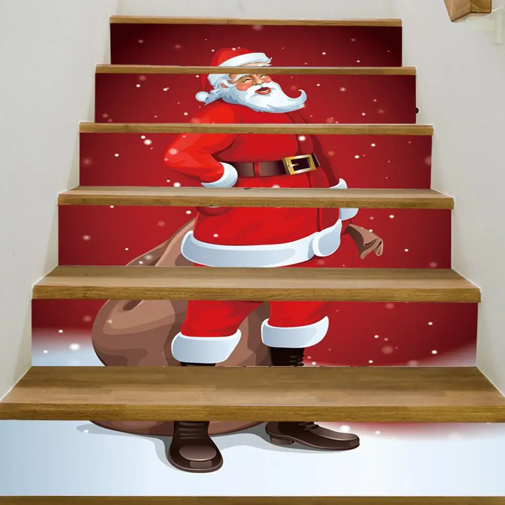 6Pcs/Set Christmas Santa Pattern Stairs Stickers Decal Xmas Home Office Holiday Decor | Дом и сад