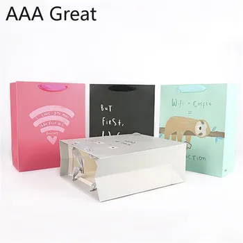 

48Pcs/Lot Kraft Paper Bag With Handle Wedding Party Bag Fashionable Cloth Shoes Gift Paper Bags Multifunction Wholesale Pouches