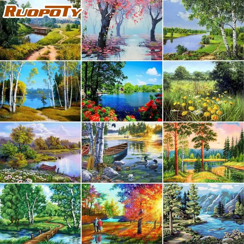 

RUOPOTY Diy Painting By Numbers Landscape Drawing On Canvas HandPainted Gift Picture By Number Kits Home Decoration