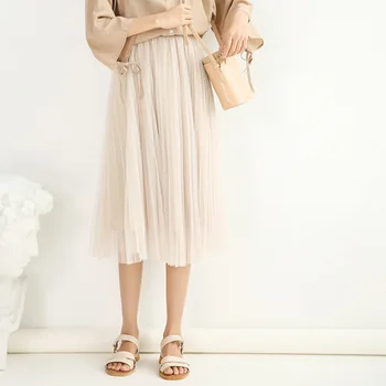 

Ailegogo Spring Summer Women Long Mesh Pleated Skirt Casual Female High Waist Tulle Skirt Sweet Ins Ladies Black Skirts