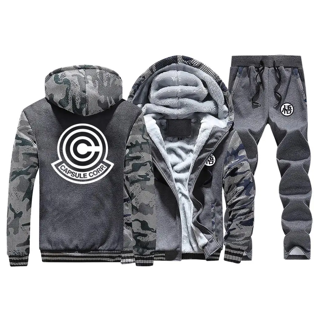 Dark Gray 5 Японский аниме Мужской полный костюм спортивный костюм Dragon Ball Z камуфляж толстовки зима Harajuku штаны, Толстовка повседневные теплые куртки - Цвет: Dark Gray 5