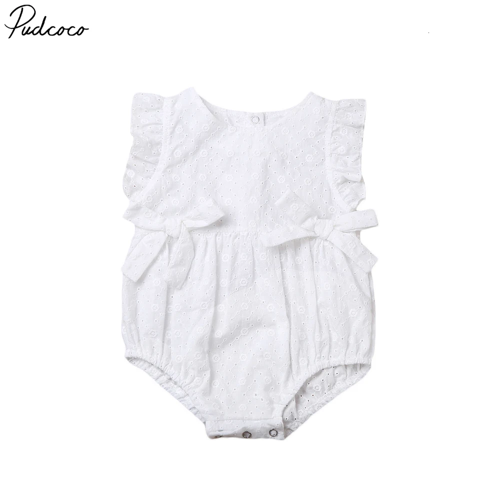 

Pudcoco Lovely Newborn Baby Girls Solid Or Floral Printed With Bow-knot Sleeveless Bodysuit 0-24m