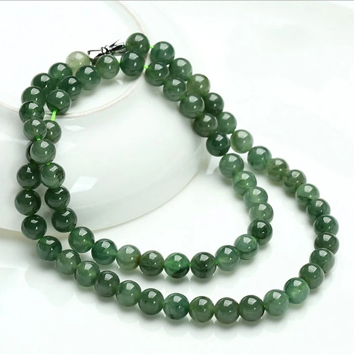 Natural a-cargo jade necklace ice seed oil green ball lady jade bracelet 5mm jade Buddha beads