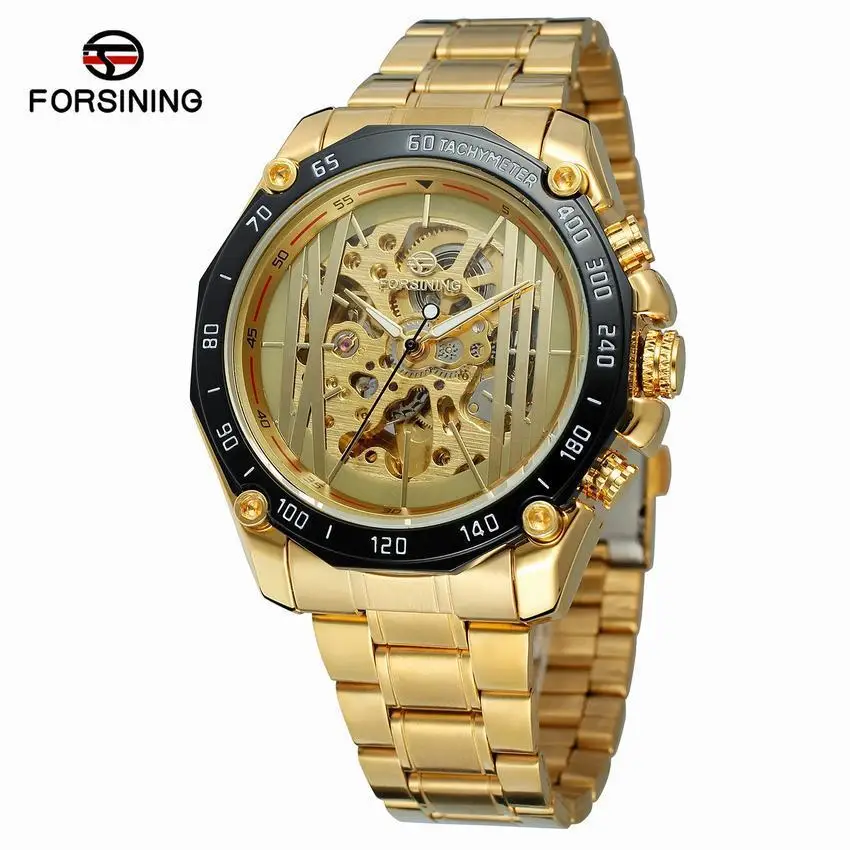 

Forsining Europe And America Fashion Casual Hollow out Steel Belt Gold Watch Fully Automatic Analog Watch