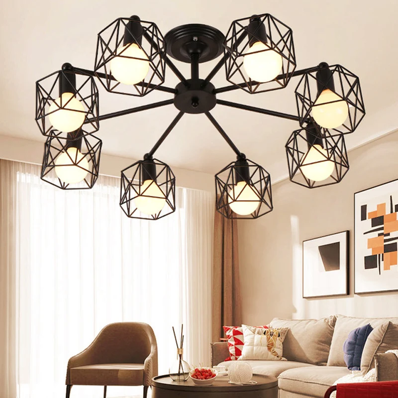 Nordic retro ceiling lamp multi-bar forged iron ceiling lamp E27 light bulb corridor living room, bedroom, dining room lamps