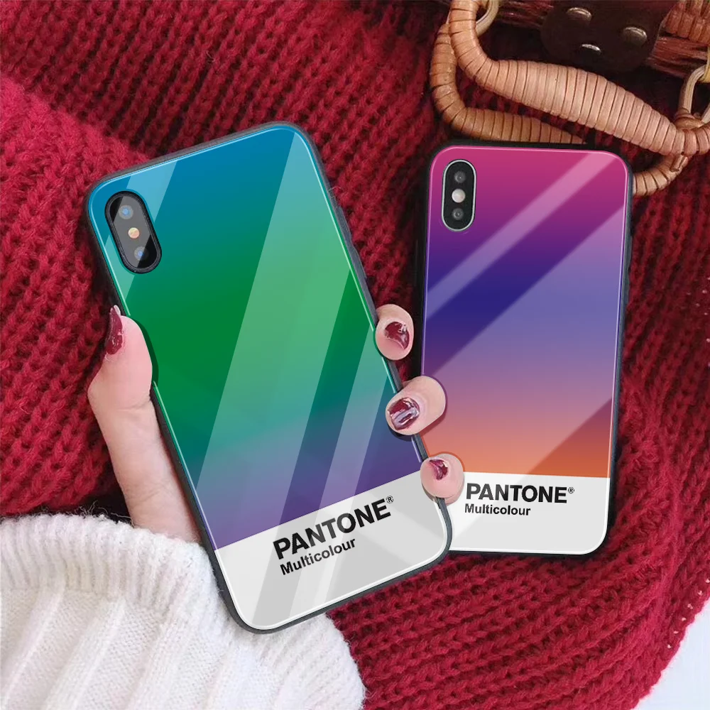 Чехол из закаленного стекла для iPhone 11 Pro 7 7Plus X 6S 6 Plus Pantone Phone Cover для iPhone XS MAX XR 8 pure color