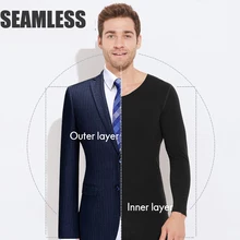 Мужское зимнее бархатное самонагревающееся термобелье бесшовная футболка с v-образным вырезом и длинными рукавами+ штаны, комплект из 2 предметов, теплые костюмы, подштанники