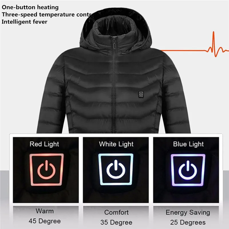 remarkable High Quality Heated Jackets Down Cotton Mens Women Outdoor Coat USB Electric Heating Hooded Jackets
