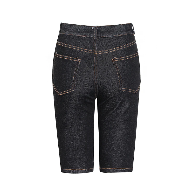 TWOTWINSTYLE Irregular Hollow Out Denim Pants For Women High Waist Pocket Knee Length Pants Female 2020 Summer Fashion New