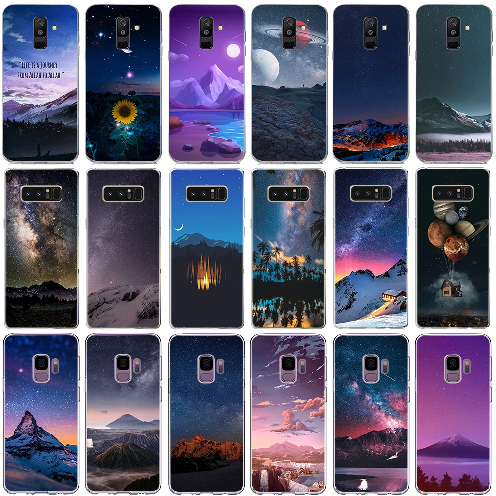 Звездное горный ночное мягкий чехол для samsung Galaxy A9 A8 A7 A6 A5 J8 J4 J6 Prime Plus 2018 2017 A2 ядро| |
