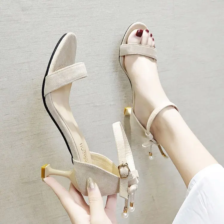 

Low Top Shoe High-heeled Sandals Women's 2019 Summer New Style Hot Selling Europe And America-Style Open-Toe Straight-line Buckl