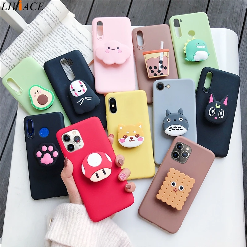 3D Silicone Cartoon Phone Holder Case For Iphone 12 11 Pro Max / For Iphone X Xr Xs Max 6 7 8 Plus 6S 5S Se 2020 Stand Cover