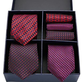 

Male Bussiness Red set silk tie 3 types Dot Paisley man7.5 cm tie gift box set For Wedding Party men tie&handkerchief GL-18