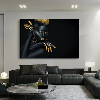 

Black Gold Nude African Woman Oil Painting on Canvas Cuadros Posters and Prints Scandinavian Wall Picture for Living Room