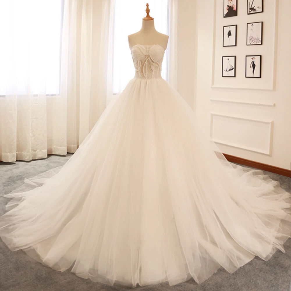 Robe de Mariee Strapless A-line Wedding Dresses Beading Bodice Vestido de Novia Princess Trouwjurk Simple Abito da Sposa