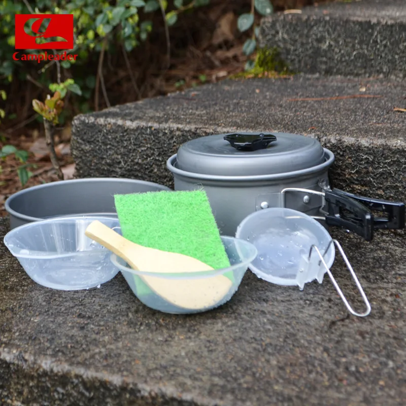 Outdoor Camping Pot Set Alumina Non-Sticking Pot Portable With Plastic Bowl Spoon for Picnic stainless steel camping cookware