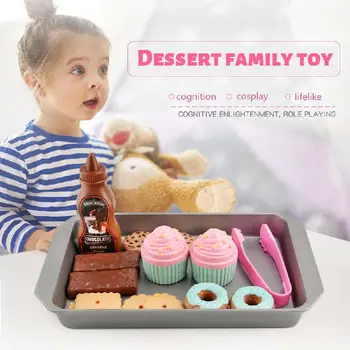 

16pcs Plastic Dessert Cookies Playset Tea Party Pretend Play Toys Kids Simulation Tableware Kitchen Cooking Mini Children Toys
