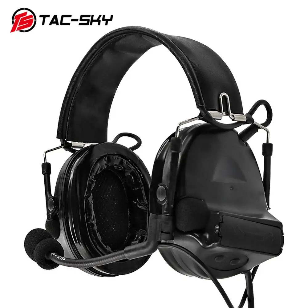 TAC-SKY COMTAC II silicone earmuffs noise reduction pickup military shooting tactical headset BK + U94 Kenwood plug PTT