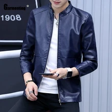 

Garmenting Men Trendy 2021 Zippers Tops Faux Pu Leather Jackets Kpop Young Mens Blue Coffee Outerwear Slim Fitted Male Clothing