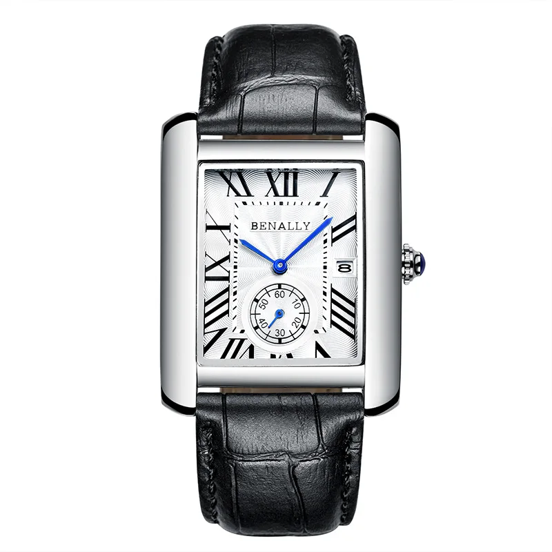 ONOLA Топ люксовый бренд классические квадратные часы мужские модные деловые повседневные наручные часы водонепроницаемые из натуральной кожи кварцевые мужские часы - Цвет: black silver white