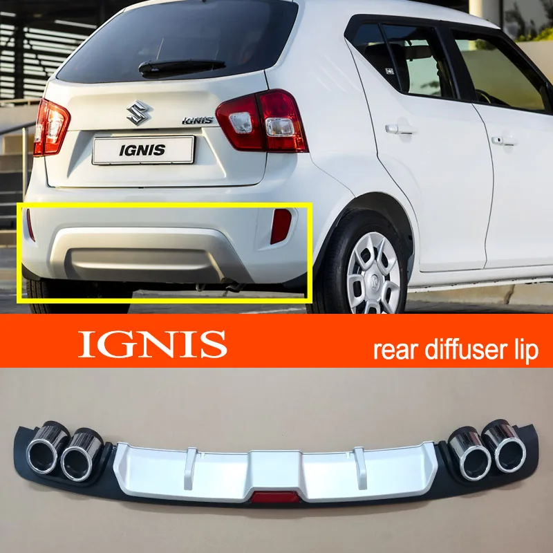 IGNIS ABS Plastic Silver / Black Car Rear Bumper Rear Diffuser Spoiler