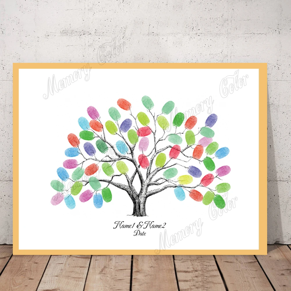 Theme Name Date Fingerprint DIY Signature Painting Wedding Tree For Wedding Party Decoration(No Frame,Ink Pad Included)