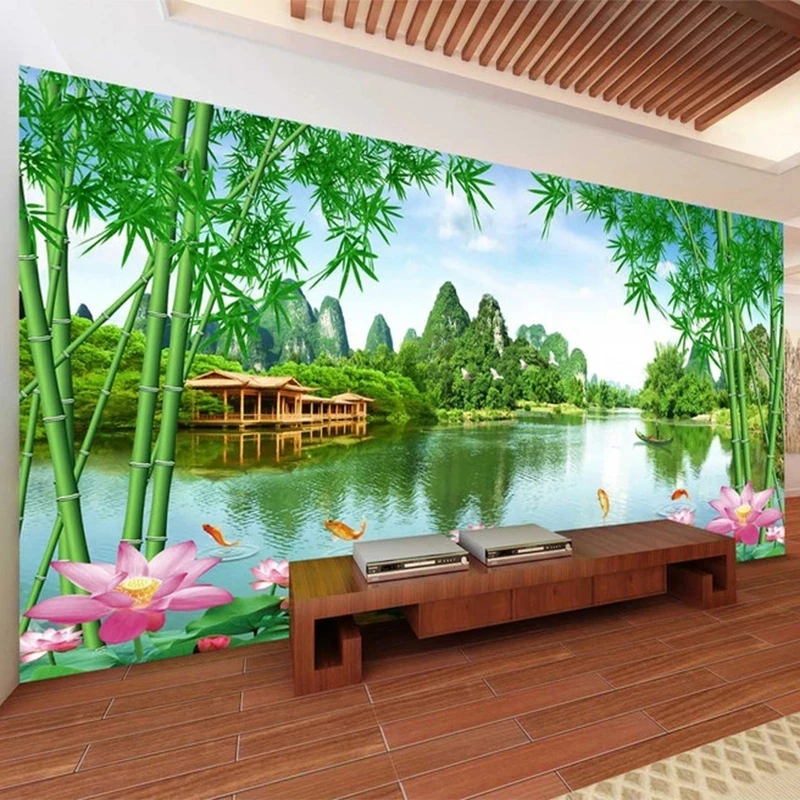 Самоклеящиеся 3D-обои на заказ бамбуковые лотосы природа пейзаж фрески для