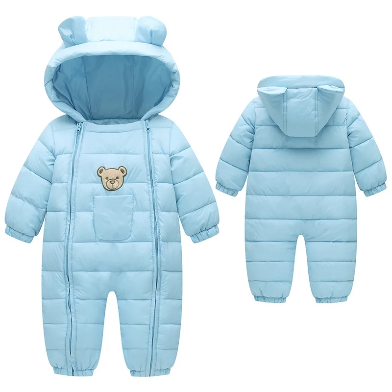 OkayMom/зимнее пальто для новорожденных; одежда для маленьких мальчиков и девочек; зимний комбинезон; одежда на пуху; утепленная одежда с капюшоном для младенцев; зимняя одежда; комбинезоны - Цвет: sky blue