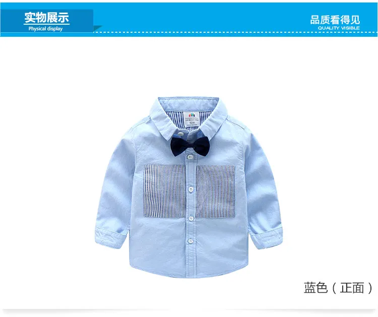 Kids Shirt 2018 Spring Autumn New Design Cotton Long Sleeve Stripe Solid Color Bow Turn-Down Collar For Boys Shirt (3)