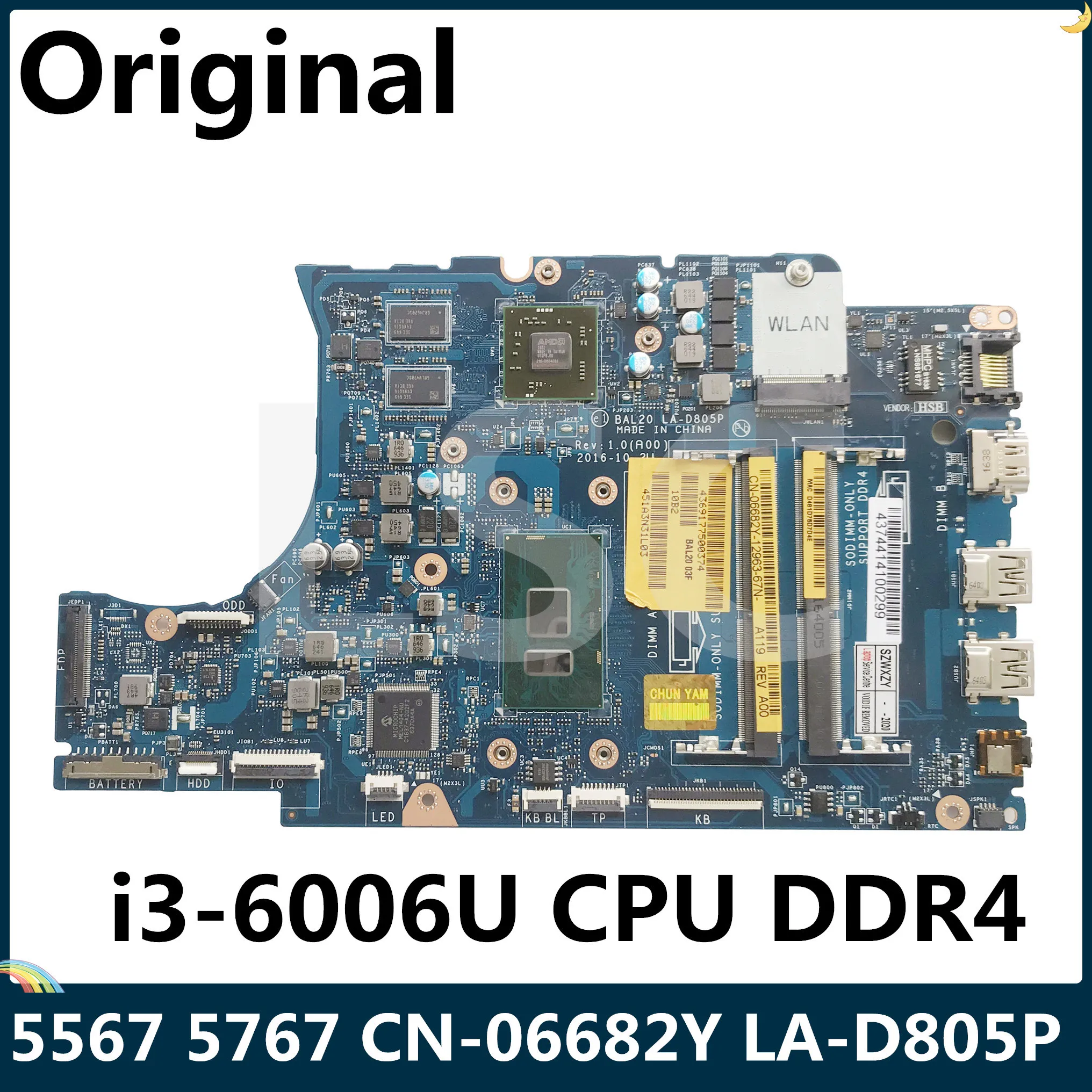 LSC For Dell Inspiron 5567 5767 Laptop Motherboard CN-06682Y 06682Y 6682Y LA-D805P I3-6006U CPU DDR4 100% Tested | Компьютеры и офис