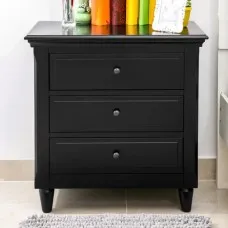 

Modern Wooden Nightstand Simple Bedroom Nightstand Storage Cabinet With Three Drawers Assembly Bedside Table #3