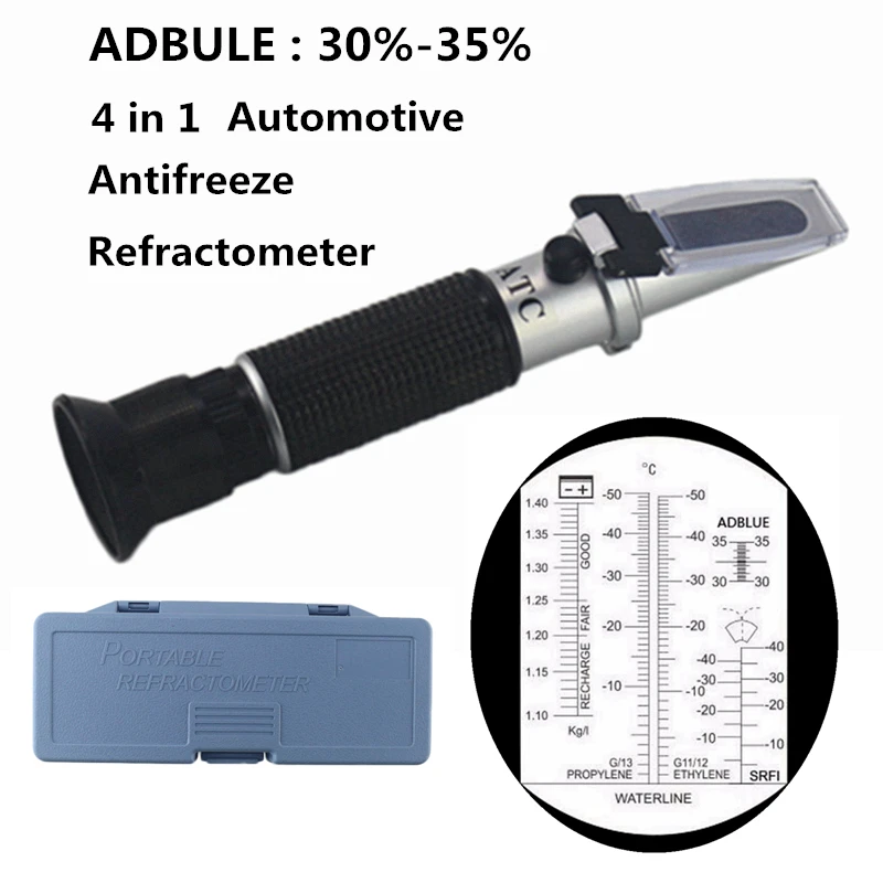 4 in 1 ATC 굴절계 부동액 냉각수 테스터 Adblue 엔진 유체 프로필렌 에틸렌 글리콜 감지기, 자동차 청소 배터리 테스트