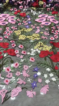 

top quality Modern design French net lace fabric African Flower mul ti color embroidery tulle lace fabric for ladies dress
