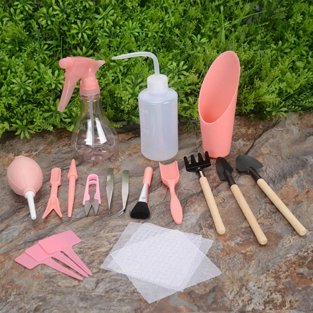 

16pcs Mini Succulent Planting Tools Shovel Spade Rake Tweezers Kettle Succulent Garden Hand Plants Planting Bonsai Tools