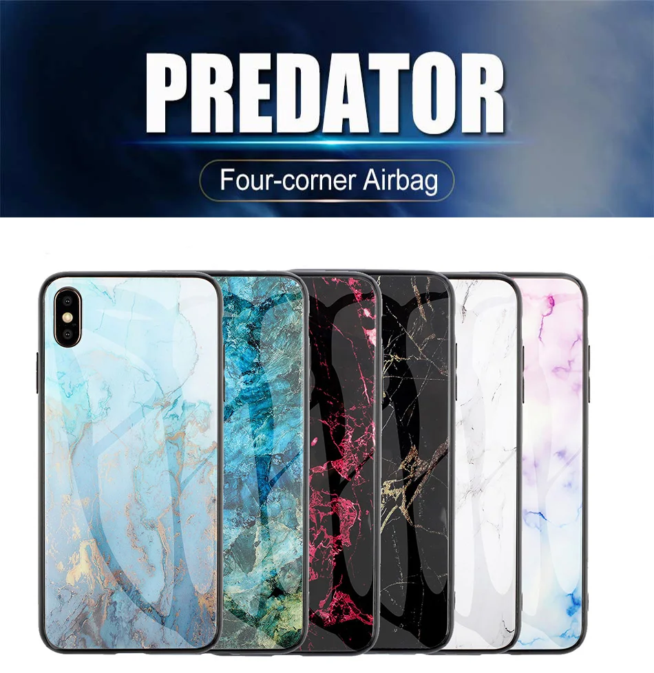 Роскошный противоударный стеклянный мраморный чехол для телефона IPhone 11 Pro XS Max XR X