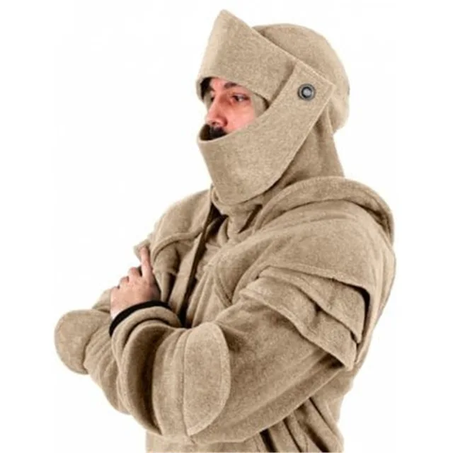 Cosplay warrior knight Sweatshirt sweater medieval retro hooded drawstring sweater helmet knight mask jacket men costumes coat
