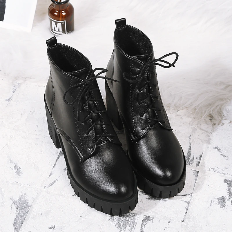 Новые женские модные ботинки; зимние Ботинки Martin; ботильоны; повседневные ботинки на платформе; теплые ботинки из водонепроницаемого материала на высоком каблуке; размеры 34-43