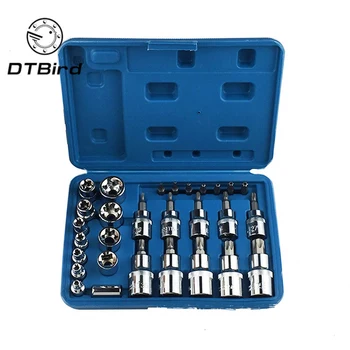 

29Pcs Security Star Socket Bit head Set Proof Ratchet Screwdriver Set 1/4" 3/8" 1/2" Chrome Vanadium Steel hex keys hexagon