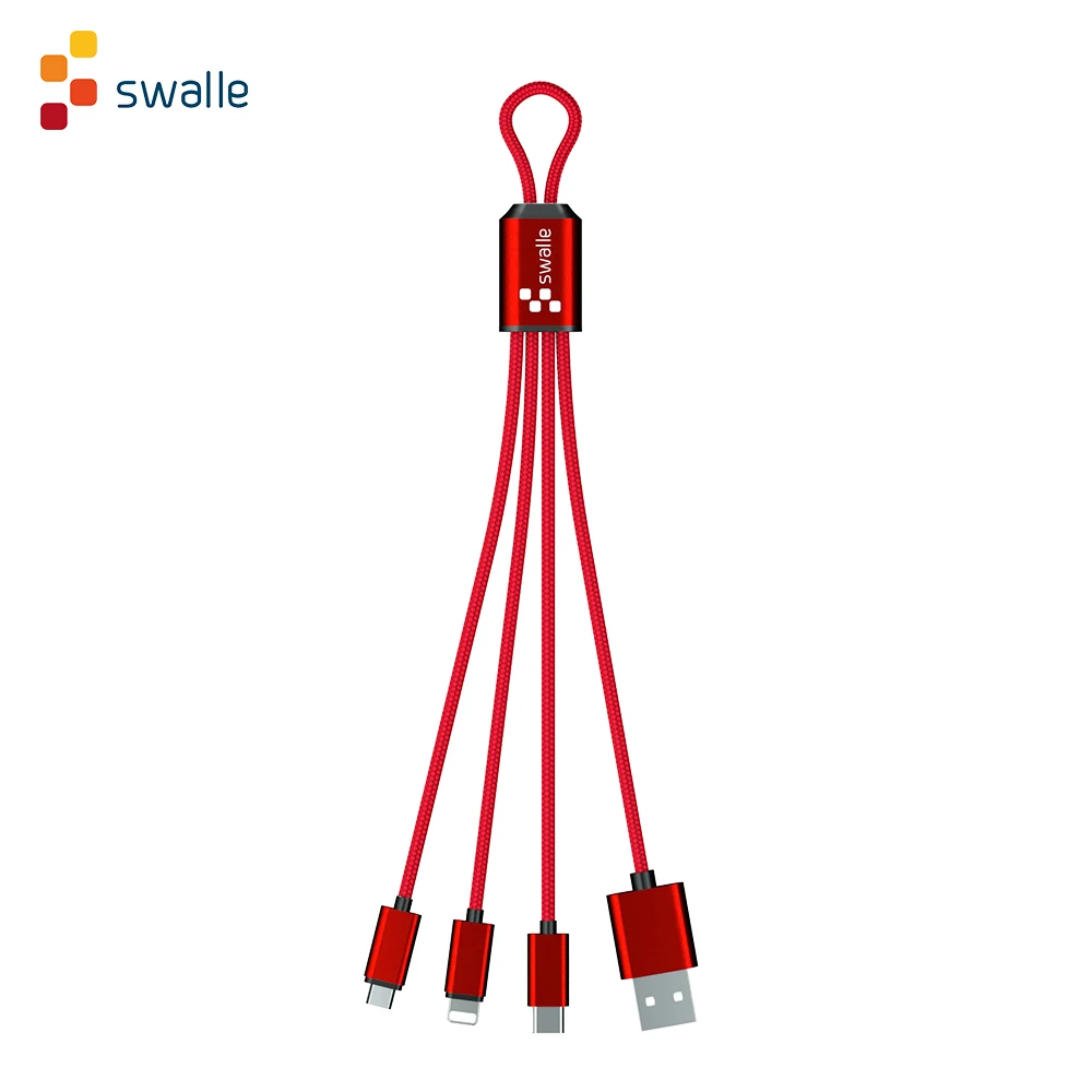 red Swalle USB кабель для iPhone XS X 8 7 6 быстрое зарядное устройство 3 в 1 Micro USB кабель для Android usb type c быстрое зарядное устройство для телефона usb кабели - Цвет: red