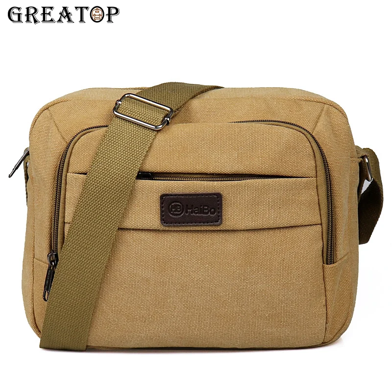 

GREATOP Fashion Solid Canvas Messenger Bags Buckle Casual Portable Shoulder Bag Men Business Travel Bags Y0030