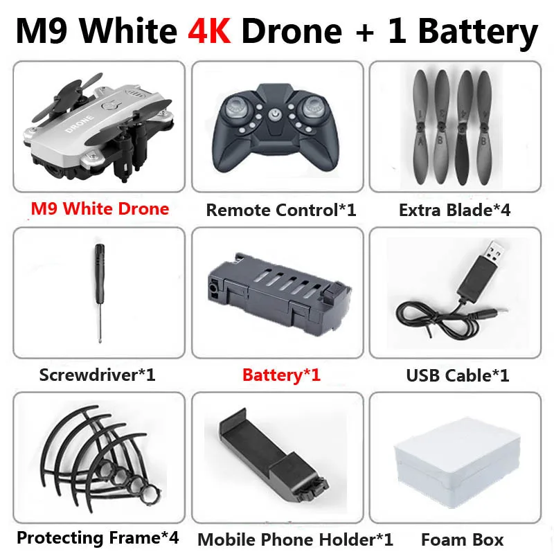 M9 мини складной Дрон с 4K HD камерой Wi-Fi FPV высота холдинг Следуйте за мной один ключ возврат RC вертолет Квадрокоптер детские игрушки - Цвет: White 4K 1B
