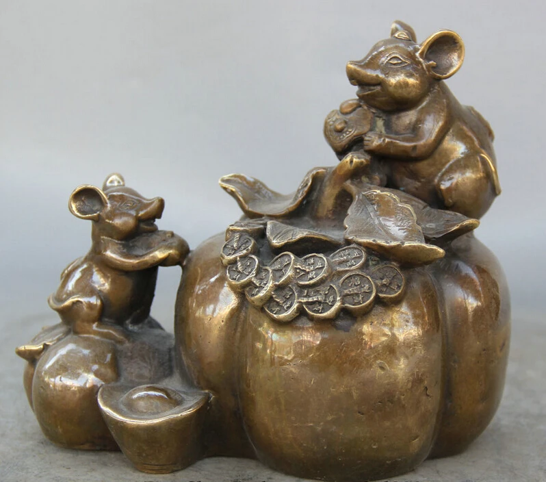 Elegant old S5891 7&quot China Copper animal Money Zodiac Year Mice Rat Mouse pumpkin sculpture Statue (A 0319 discount 35%) | Дом и сад