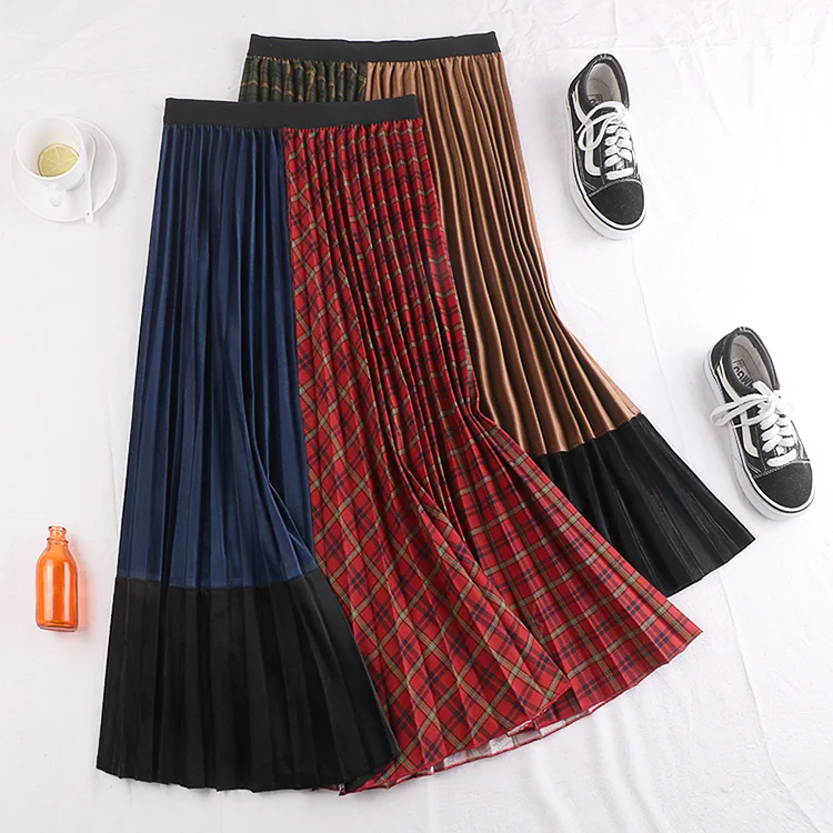Винтажная эластичная плиссированная юбка миди с высокой талией, цветная клетчатая юбка для женщин, зимние женские юбки saia saias ladies falda