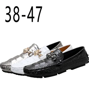 

High Quality Crocodile Grain Moccasins Mens Genuine Leather Loafers Men Slip On Driving Shoes Male Moccasin Gommino Boat Shoes4