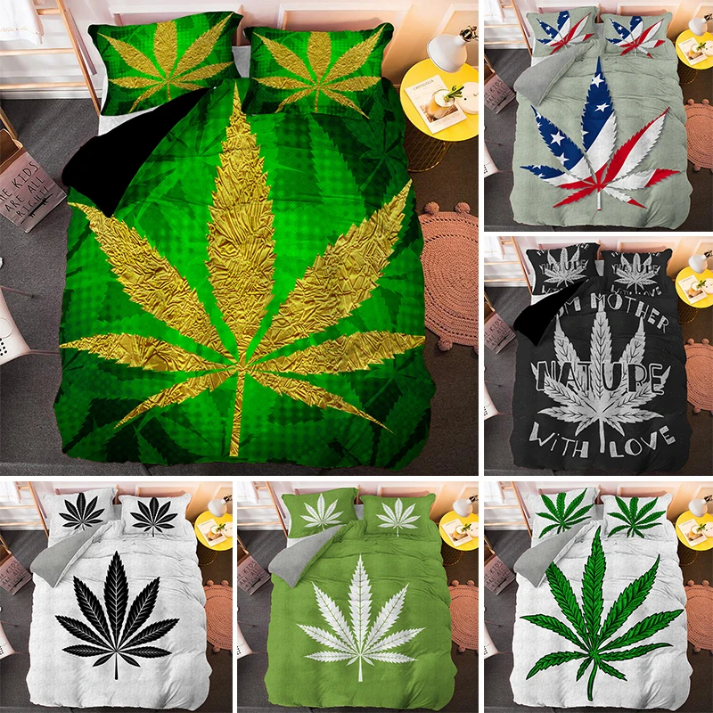 Weed Leaves Bedding Set Home Textile Twin King Queen Size Comforter