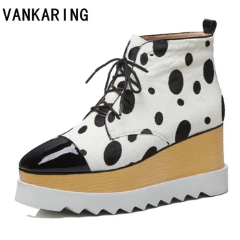 

brand shoes woman horse hair leather ankle boots yellow white casual dress platform ankle boots female autumn shoe botas mujer