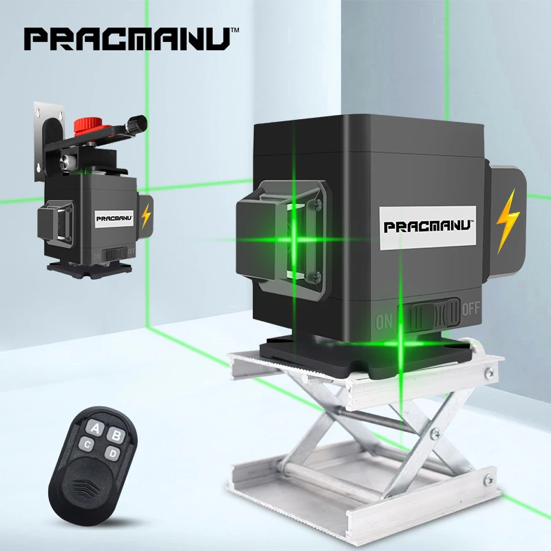 

PRACMANU 3D Laser Level Self-Leveling 360 Horizontal And Vertical Cross Green 12 Lines 3D Laser Level Horizontal Vertical