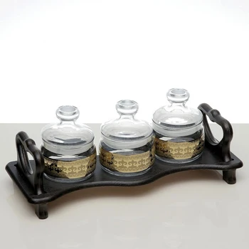 

Set "Byzantium": 3 cans for bulk products of 420 ml on a wooden stand 3729877