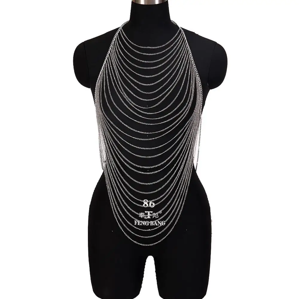 Sexy Lace Necklace Boho Tassel Body Chain Sequins Metal Beach Bikini Sexy Top Cage Neck Harness Plus Size Women Jewelry Fashion - Окраска металла: SL0004