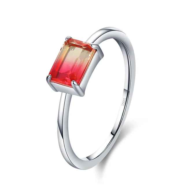 Modian Pure 925 Sterling Silver Rainbow Tourmaline Female Rings for Women Geometric 6 Shape Finger Rings Wedding Fine Jewelry Red